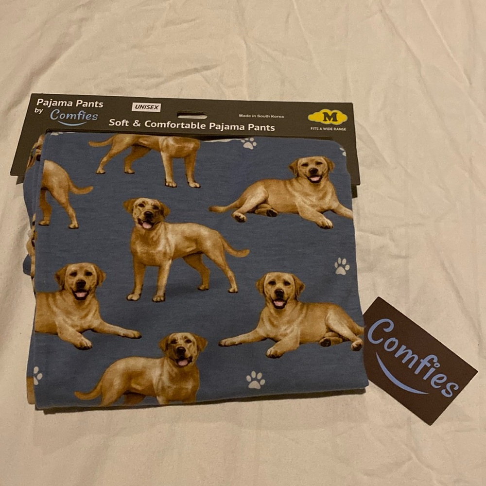 Comfies unisex pajama pants with yellow labradors